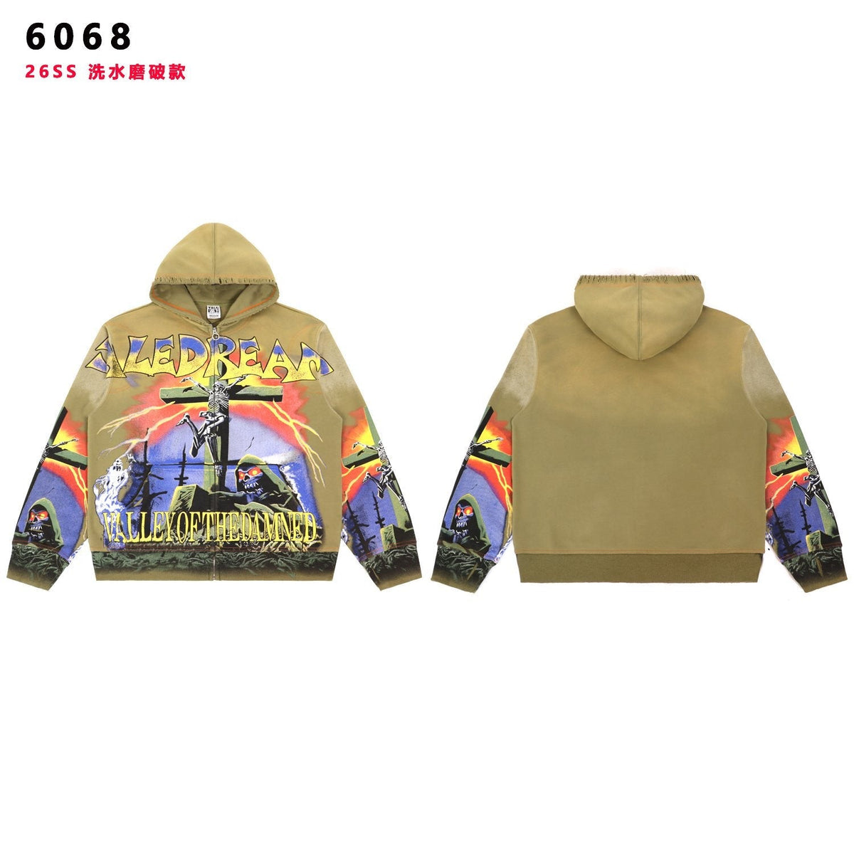 VALE USA Valley of the Damned Skeleton Graphic Zip Hoodie — front