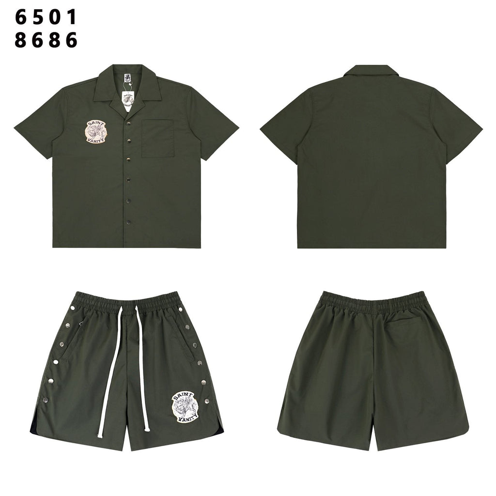 SAINT Tiger Patch Short-Sleeve Shirt & Shorts Set — front