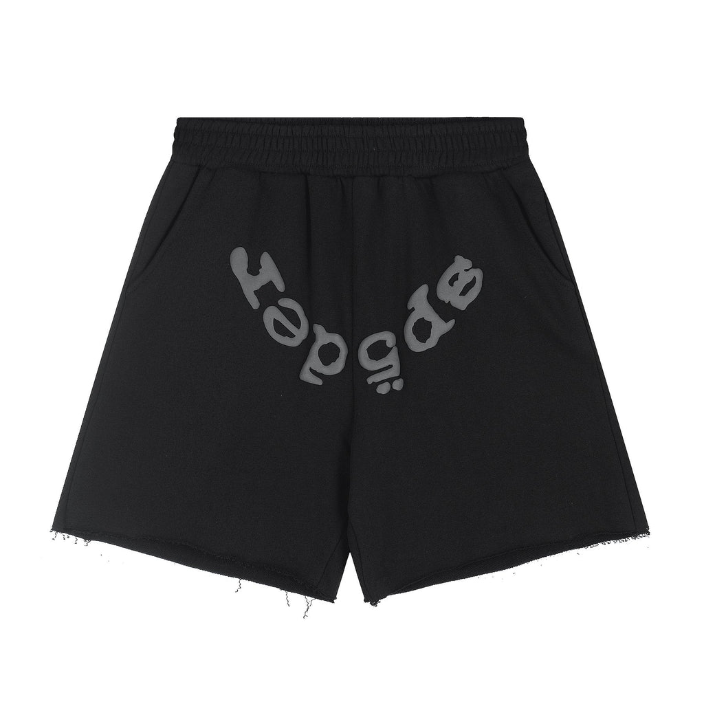 Sp5der Raised Graphic Raw Hem Shorts — front